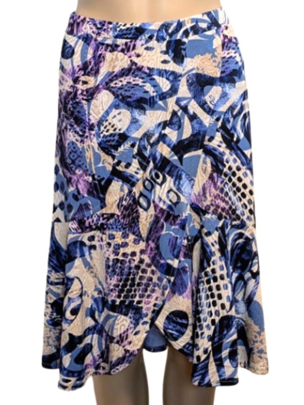 Melanie Lyne Trisisto Abstract Print Assymetrical Flounce Midi Skirt L NWT